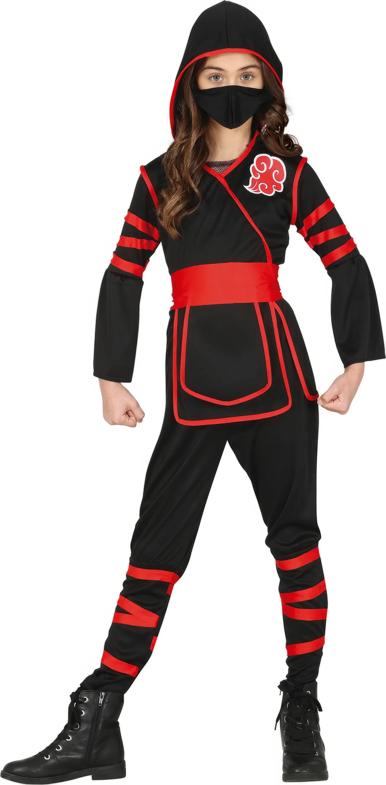 Sort-Rødt Ninja Kostume Til Børn (5 - 12 år)
